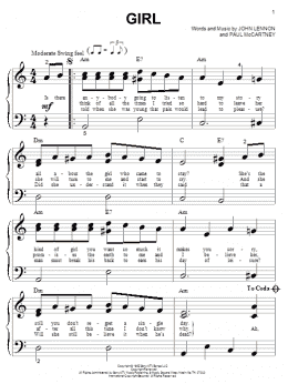 page one of Girl (Big Note Piano)