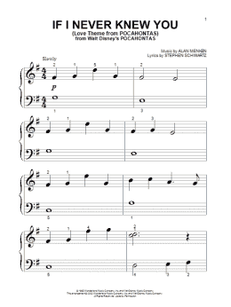 page one of If I Never Knew You (End Title) (from Pocahontas) (Beginning Piano Solo)