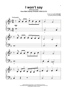 page one of I Won't Say (I'm In Love) (Big Note Piano)
