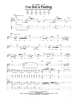 page one of I've Got A Feeling (Guitar Tab)
