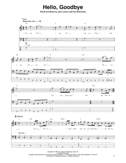 page one of Hello, Goodbye (Bass Guitar Tab)