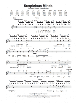 page one of Suspicious Minds (Easy Guitar)