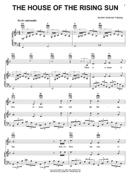 page one of House Of The Rising Sun (Piano, Vocal & Guitar Chords (Right-Hand Melody))