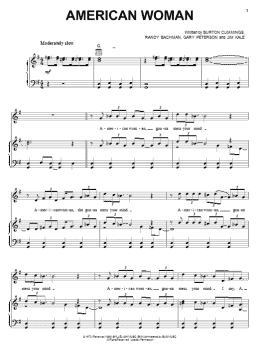 page one of American Woman (Piano, Vocal & Guitar Chords (Right-Hand Melody))