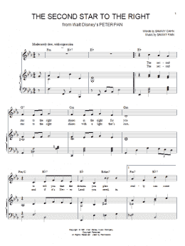 page one of The Second Star To The Right (from Peter Pan) (Piano & Vocal)