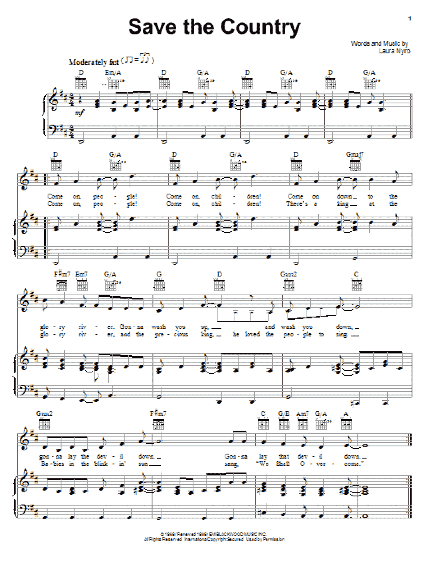 Save The Country (Piano, Vocal & Guitar Chords (Right-Hand Melody))