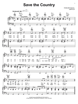 page one of Save The Country (Piano, Vocal & Guitar Chords (Right-Hand Melody))