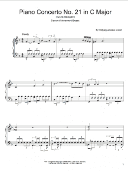 page one of Piano Concerto No.21 in C Major (Elvira Madigan), 2nd Movement Excerpt (Easy Piano)