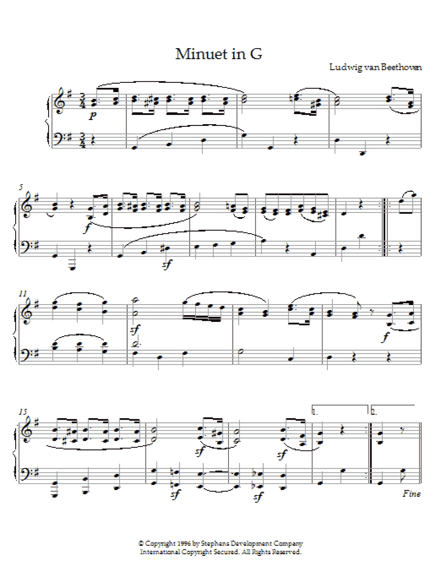 Minuet in G, Op. 10, No. 2 (Piano Solo)