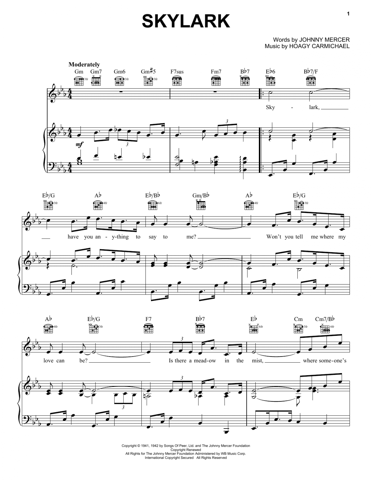 Skylark (Piano, Vocal & Guitar Chords (Right-Hand Melody))