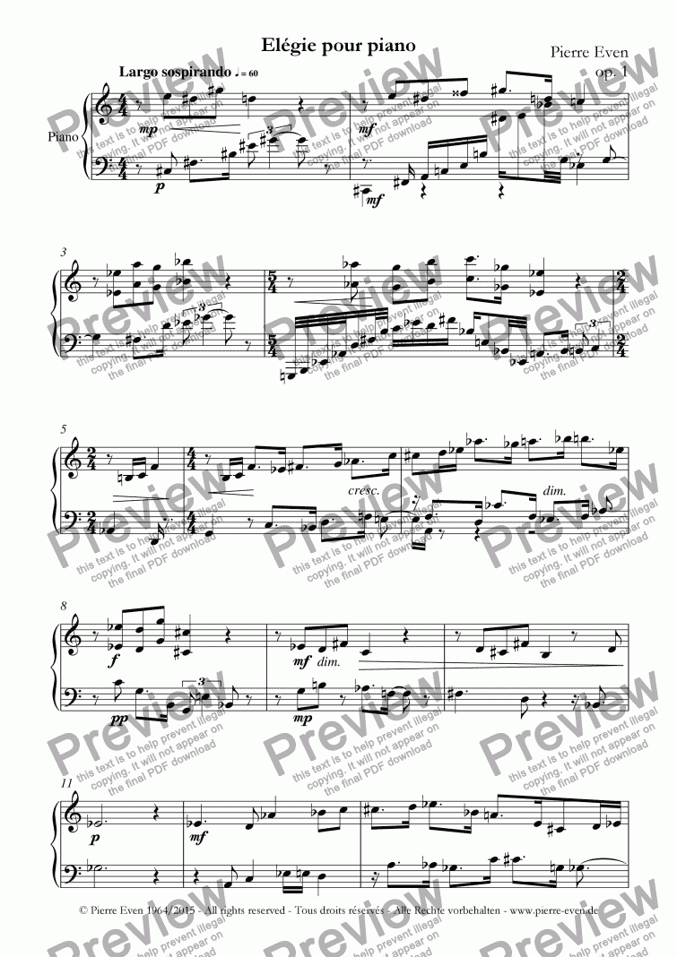 page one of Elégie - pour piano, op. 1
