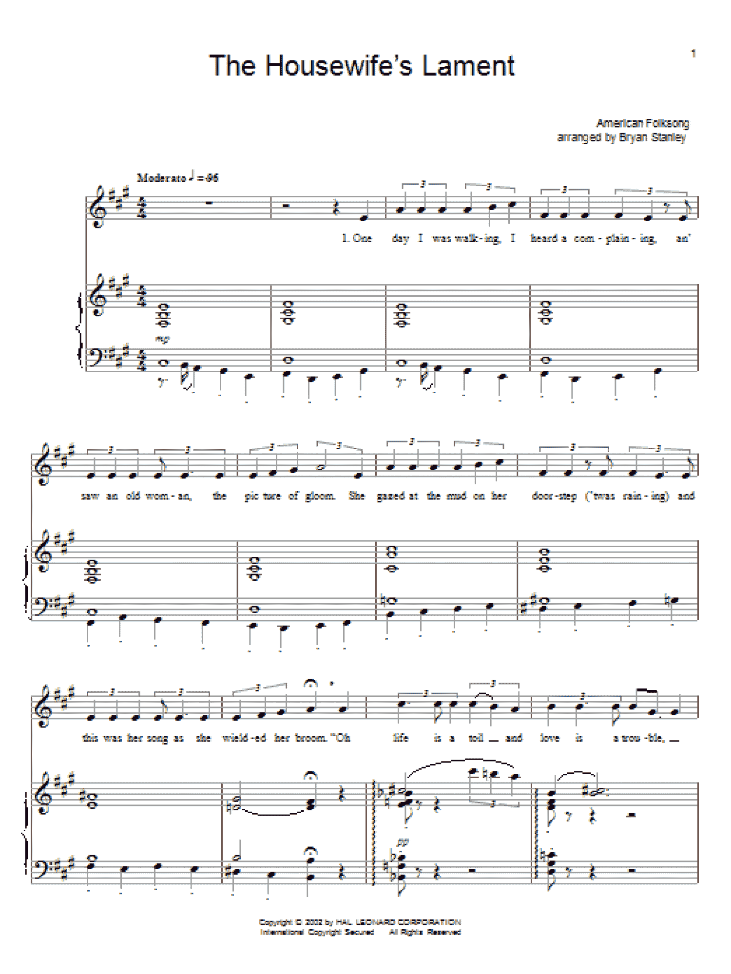 The Housewife's Lament (Piano, Vocal & Guitar Chords (Right-Hand Melody))