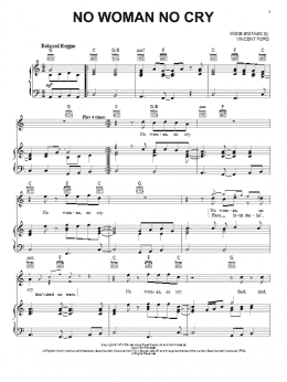 page one of No Woman No Cry (Piano, Vocal & Guitar Chords (Right-Hand Melody))
