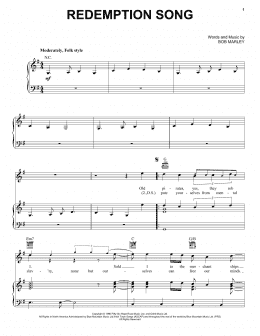 page one of Redemption Song (Piano, Vocal & Guitar Chords (Right-Hand Melody))