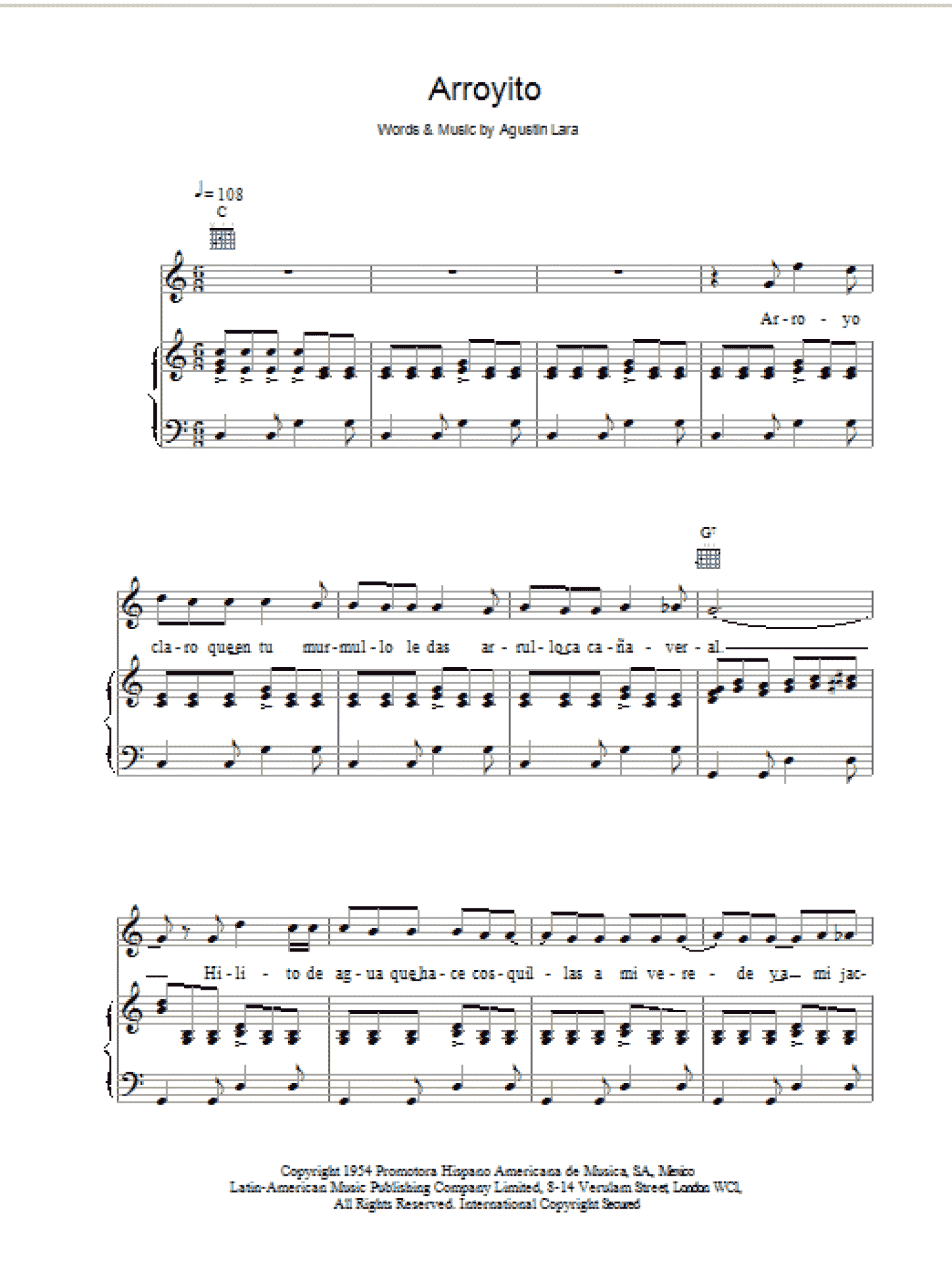 Arroyito (Piano, Vocal & Guitar Chords)