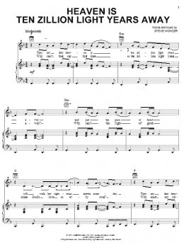 page one of Heaven Is Ten Zillion Light Years Away (Piano, Vocal & Guitar Chords (Right-Hand Melody))