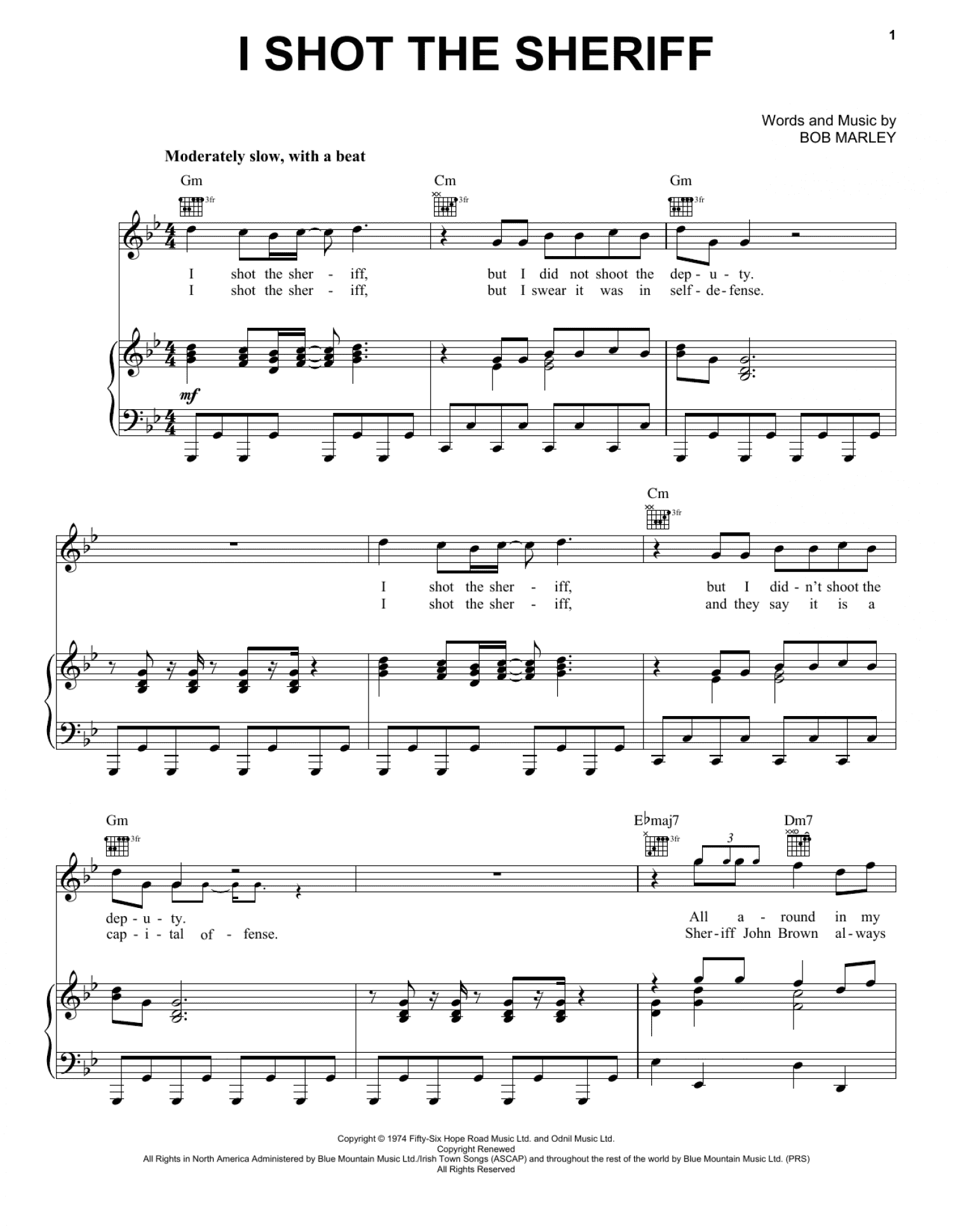 I Shot The Sheriff (Piano, Vocal & Guitar Chords (Right-Hand Melody))