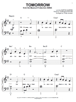 page one of Tomorrow (from Annie) (Big Note Piano)