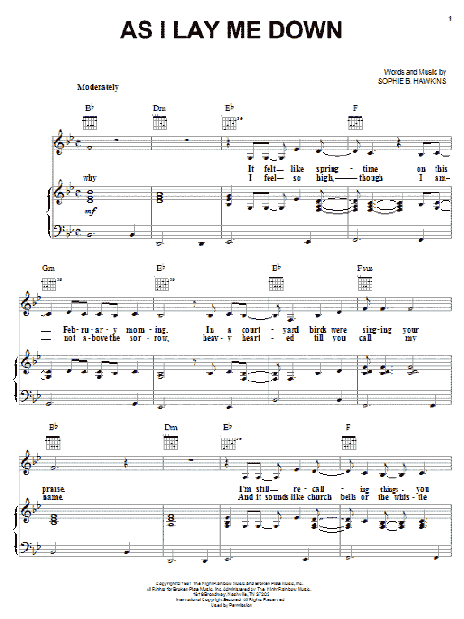 As I Lay Me Down (Piano, Vocal & Guitar Chords (Right-Hand Melody))