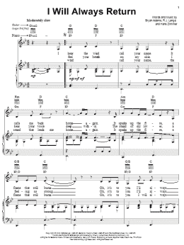 page one of I Will Always Return (Piano, Vocal & Guitar Chords (Right-Hand Melody))