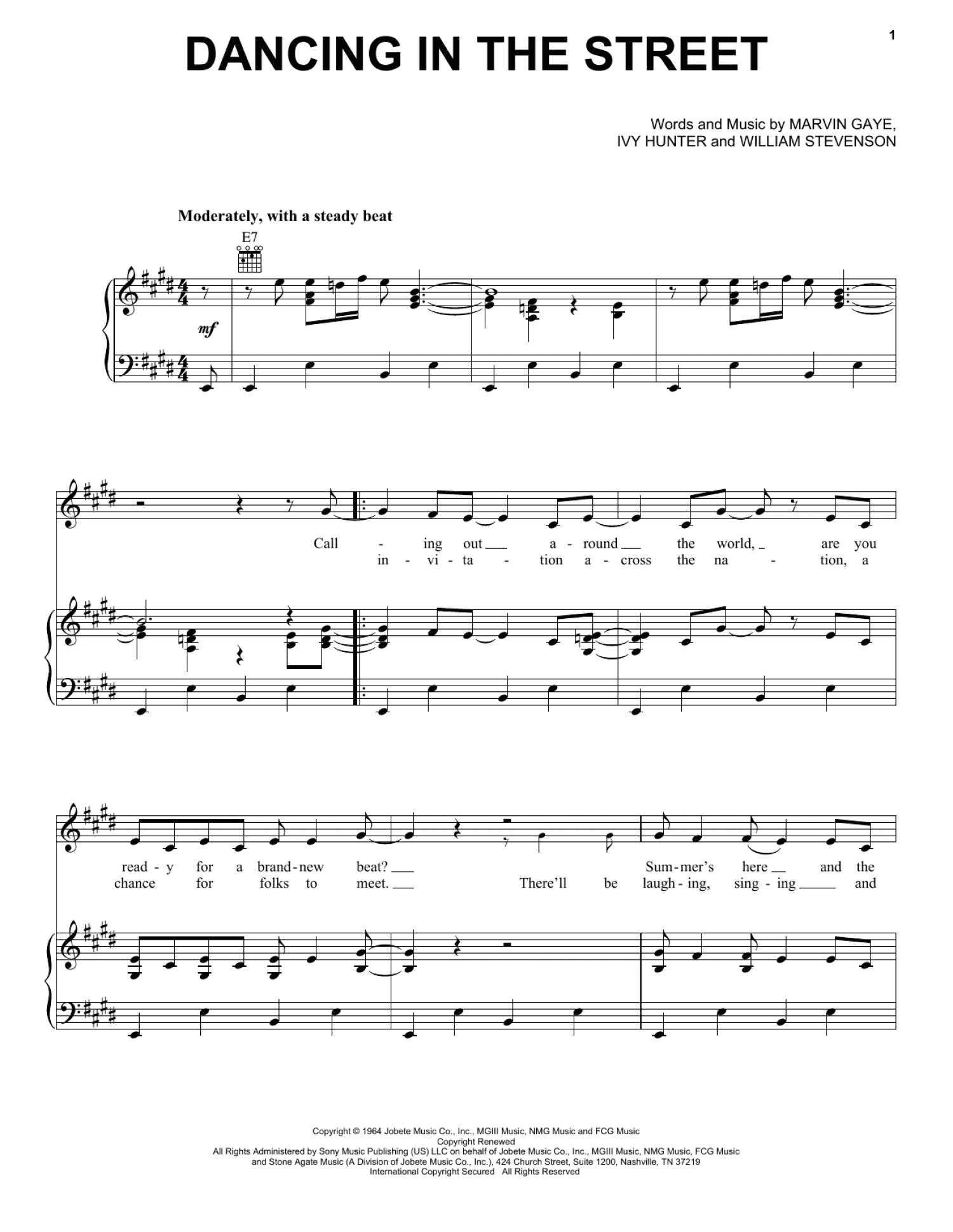 Dancing In The Street (Piano, Vocal & Guitar Chords (Right-Hand Melody))