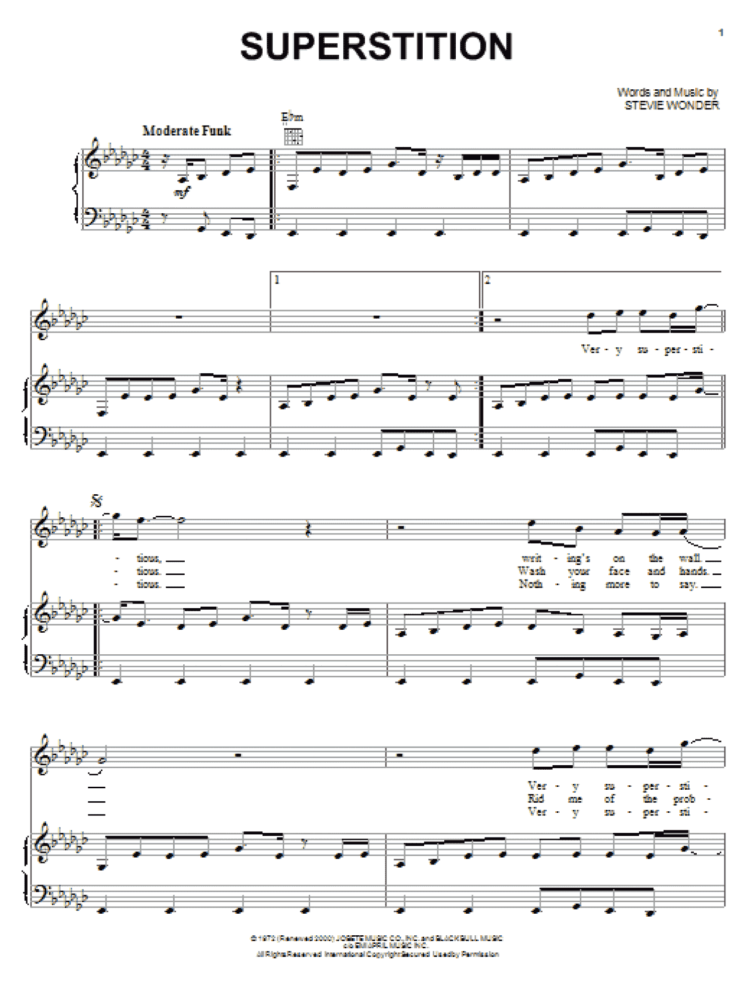Superstition (Piano, Vocal & Guitar Chords (Right-Hand Melody))