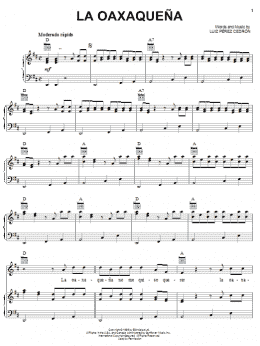page one of La Oaxaquena (Piano, Vocal & Guitar Chords (Right-Hand Melody))