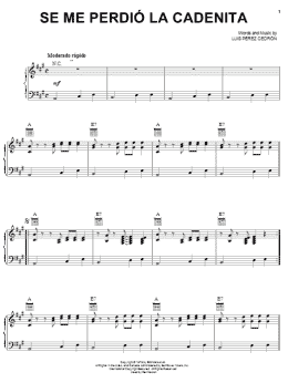 page one of Se Me Perdió La Cadenita (Piano, Vocal & Guitar Chords (Right-Hand Melody))