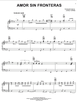 page one of Amor Sin Fronteras (Piano, Vocal & Guitar Chords (Right-Hand Melody))