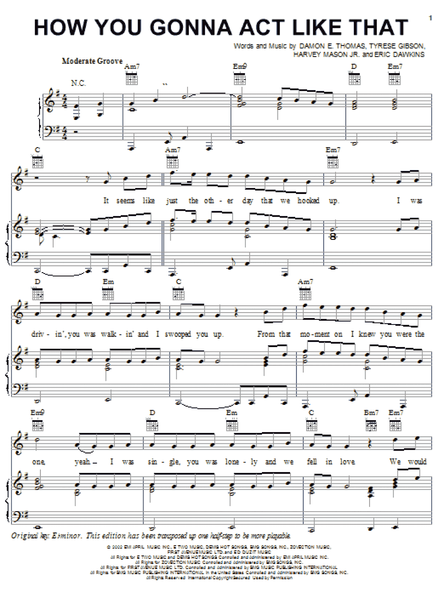 How You Gonna Act Like That (Piano, Vocal & Guitar Chords (Right-Hand Melody))
