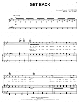page one of Get Back (Piano, Vocal & Guitar Chords (Right-Hand Melody))