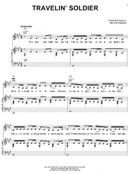 page one of Travelin' Soldier (Piano, Vocal & Guitar Chords (Right-Hand Melody))