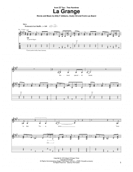 page one of La Grange (Guitar Tab)