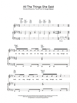 page one of All The Things She Said (Piano, Vocal & Guitar Chords)