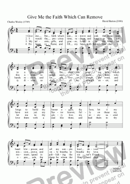 page one of "Give Me the Faith"- Wesley hymn setting