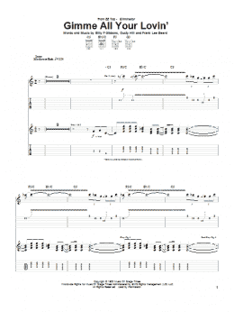 page one of Gimme All Your Lovin' (Guitar Tab)