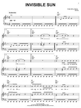 page one of Invisible Sun (Piano, Vocal & Guitar Chords (Right-Hand Melody))