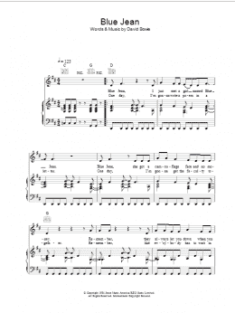 page one of Blue Jean (Piano, Vocal & Guitar Chords)