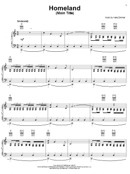 page one of Homeland (Main Title) (Piano, Vocal & Guitar Chords (Right-Hand Melody))