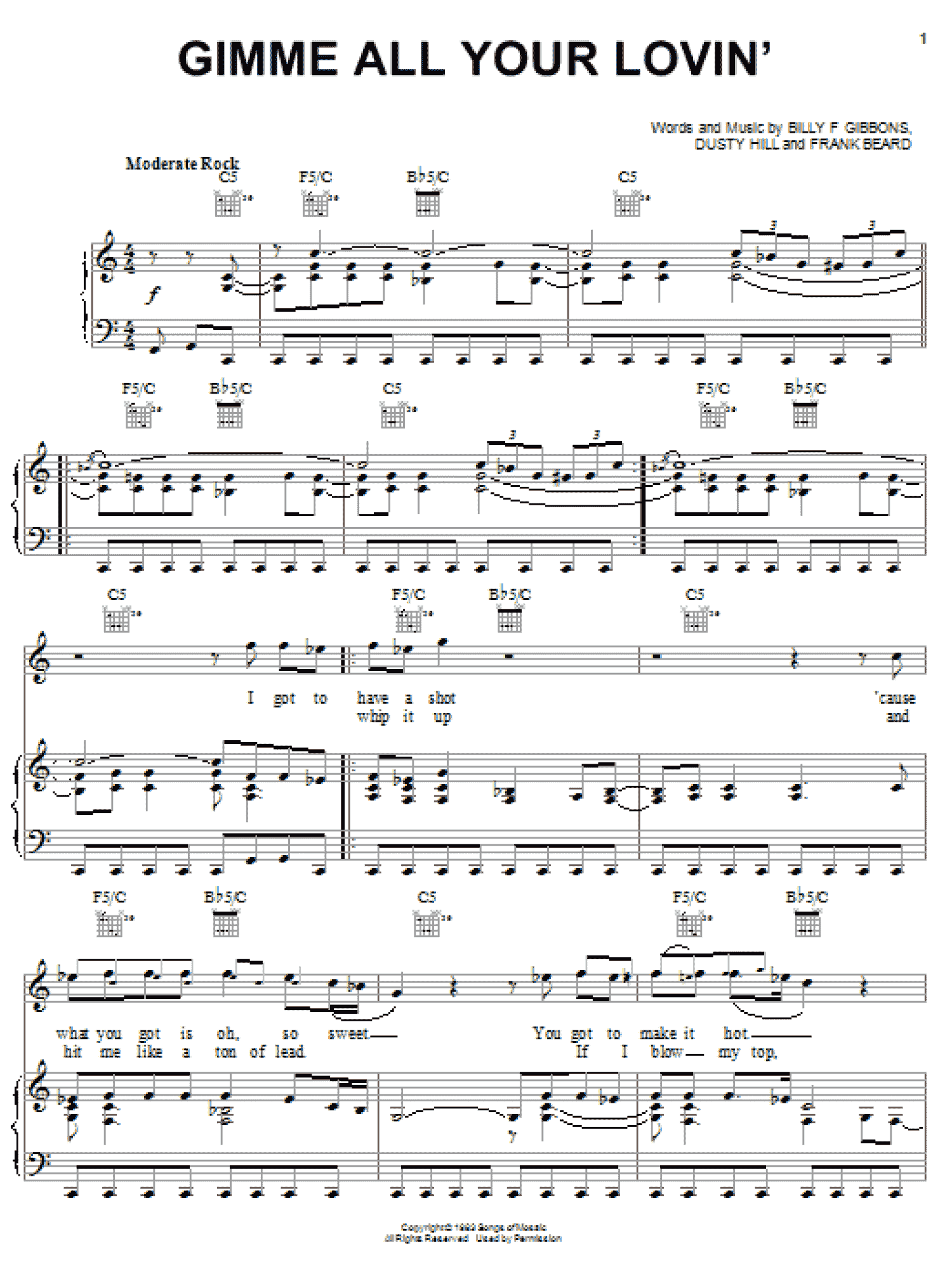 Gimme All Your Lovin' (Piano, Vocal & Guitar Chords (Right-Hand Melody))