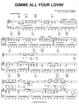 page one of Gimme All Your Lovin' (Piano, Vocal & Guitar Chords (Right-Hand Melody))