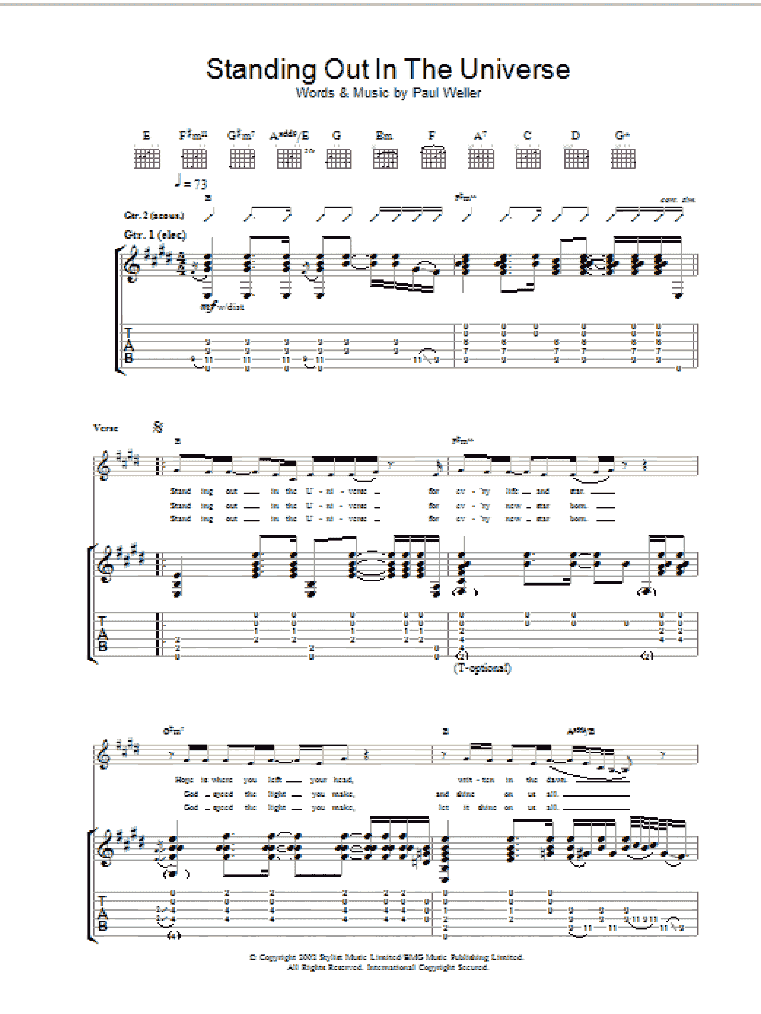 Standing Out In The Universe (Guitar Tab)