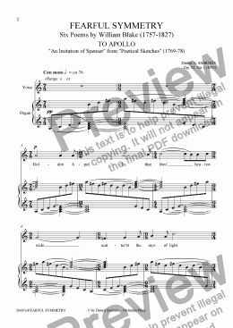 page one of FEARFUL SYMMETRY (Blake) op32/1. To Apollo. Voice, organ