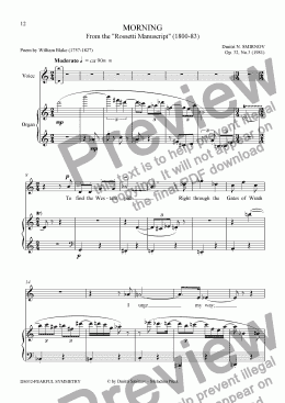page one of FEARFUL SYMMETRY (Blake) op32/3. Morning. Voice, organ