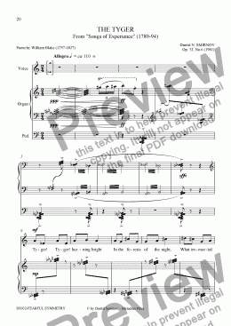 page one of FEARFUL SYMMETRY (Blake) op32/6. The Tyger. Voice, organ