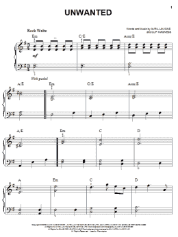 page one of Unwanted (Easy Piano)