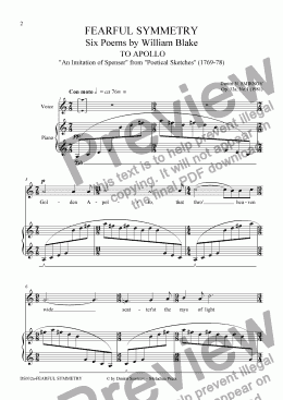 page one of FEARFUL SYMMETRY (Blake) op32a/1. To Apollo. Voice, pf