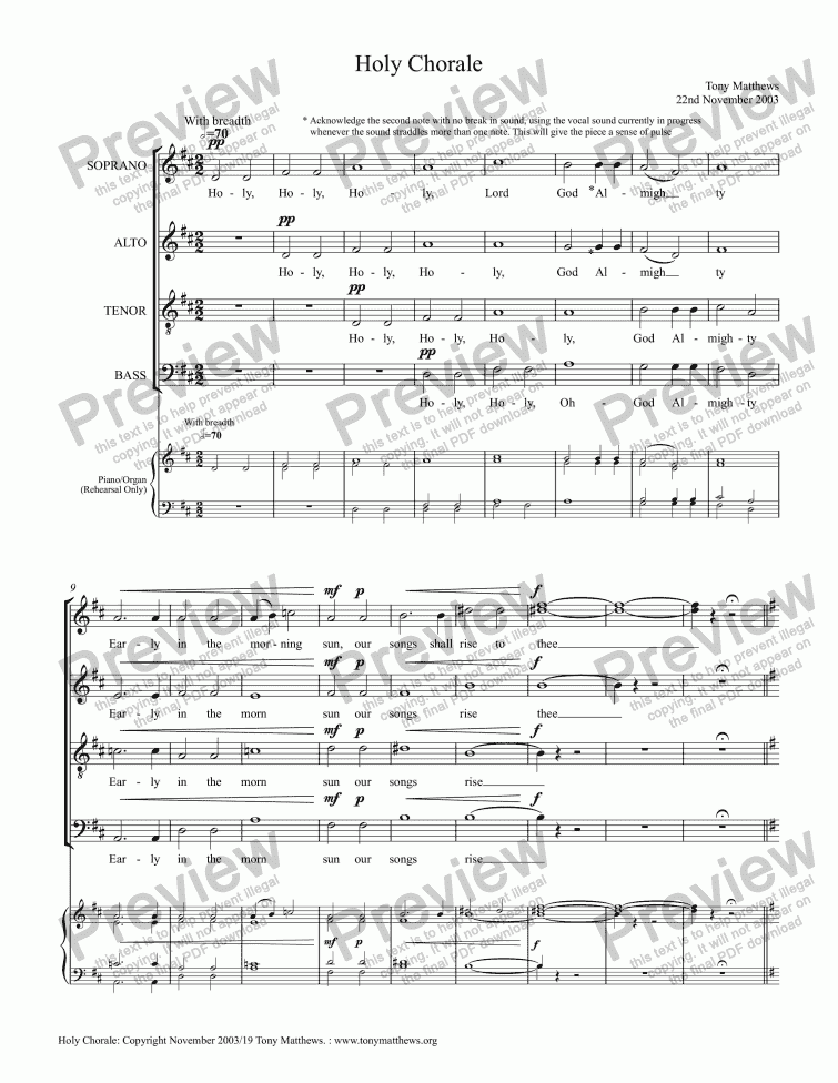 page one of Holy Chorale (A-cappella SATB + Rehearsal Piano)