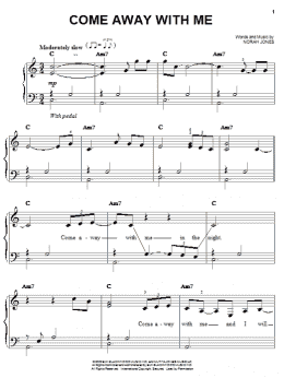 page one of Come Away With Me (Easy Piano)