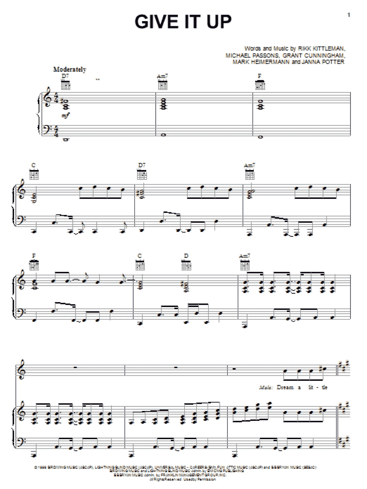 Give It Up (Piano, Vocal & Guitar Chords (Right-Hand Melody))